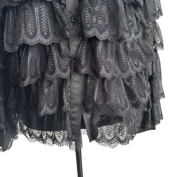 🖤Victorian Gothic Lace Ruffle Blouse | Sheer Black Romantic Tiered Top Size M - Picture 10 of 14